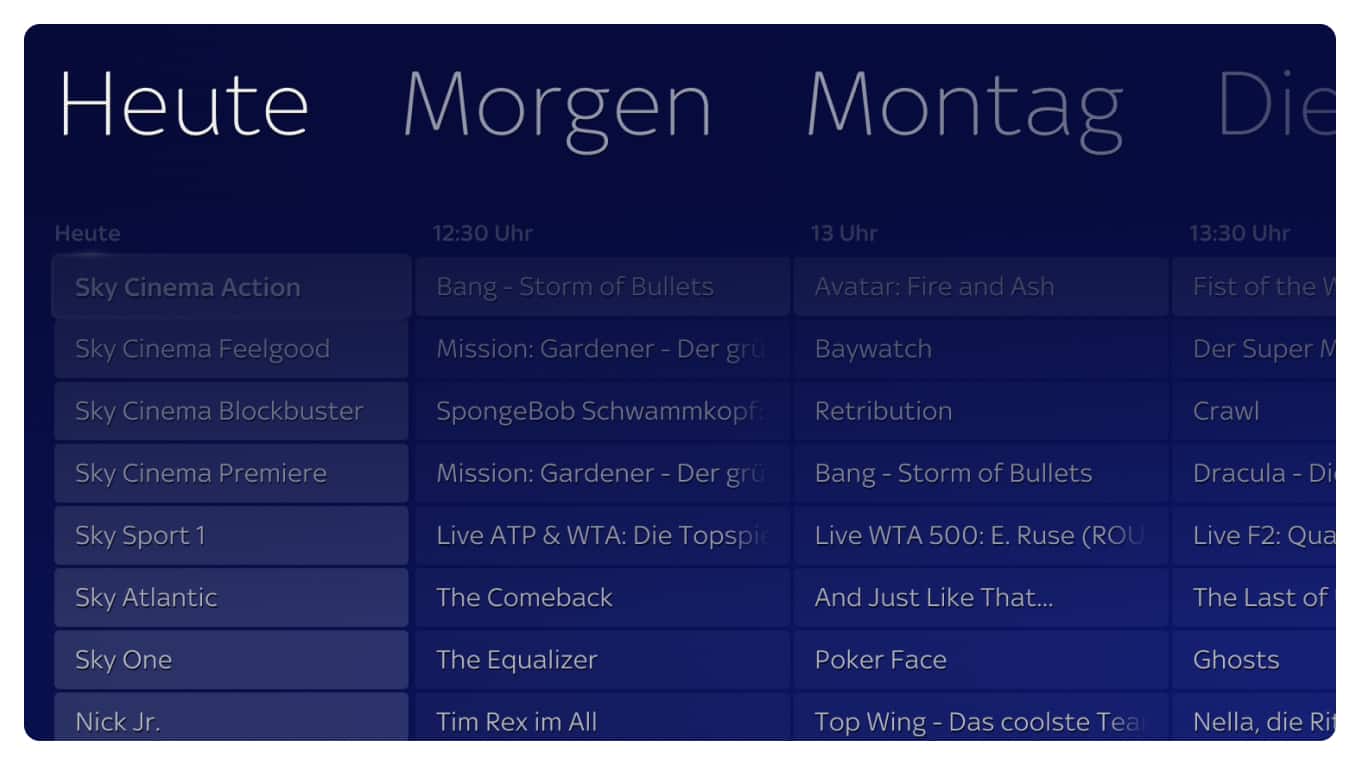 Ansicht der TV-Guide-Oberfläche