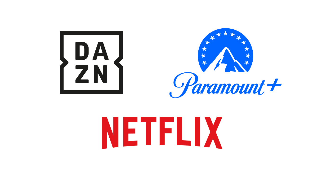 Eine Collage aus den Sky Stream Apps: DAZN, Paramount, Netflix