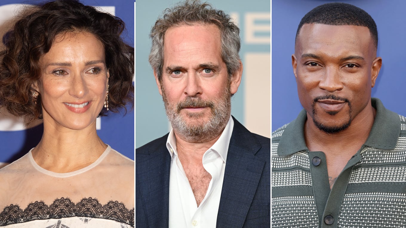 Foto-Collage mit Schauspielerin Indira Varma und den Schauspielern Tom Hollander und Ashley Walters.